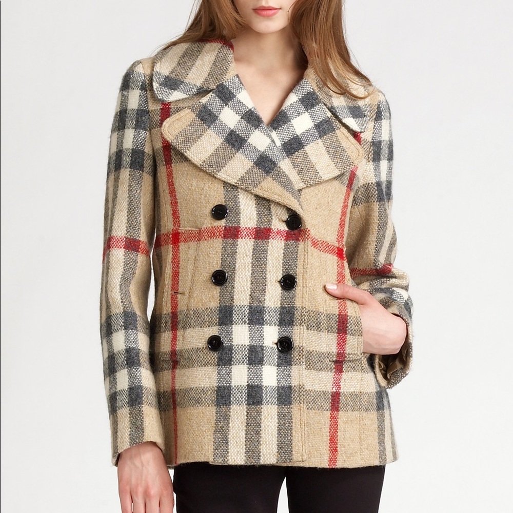 Beautiful plaid Burberry Brit pea coat size 8
